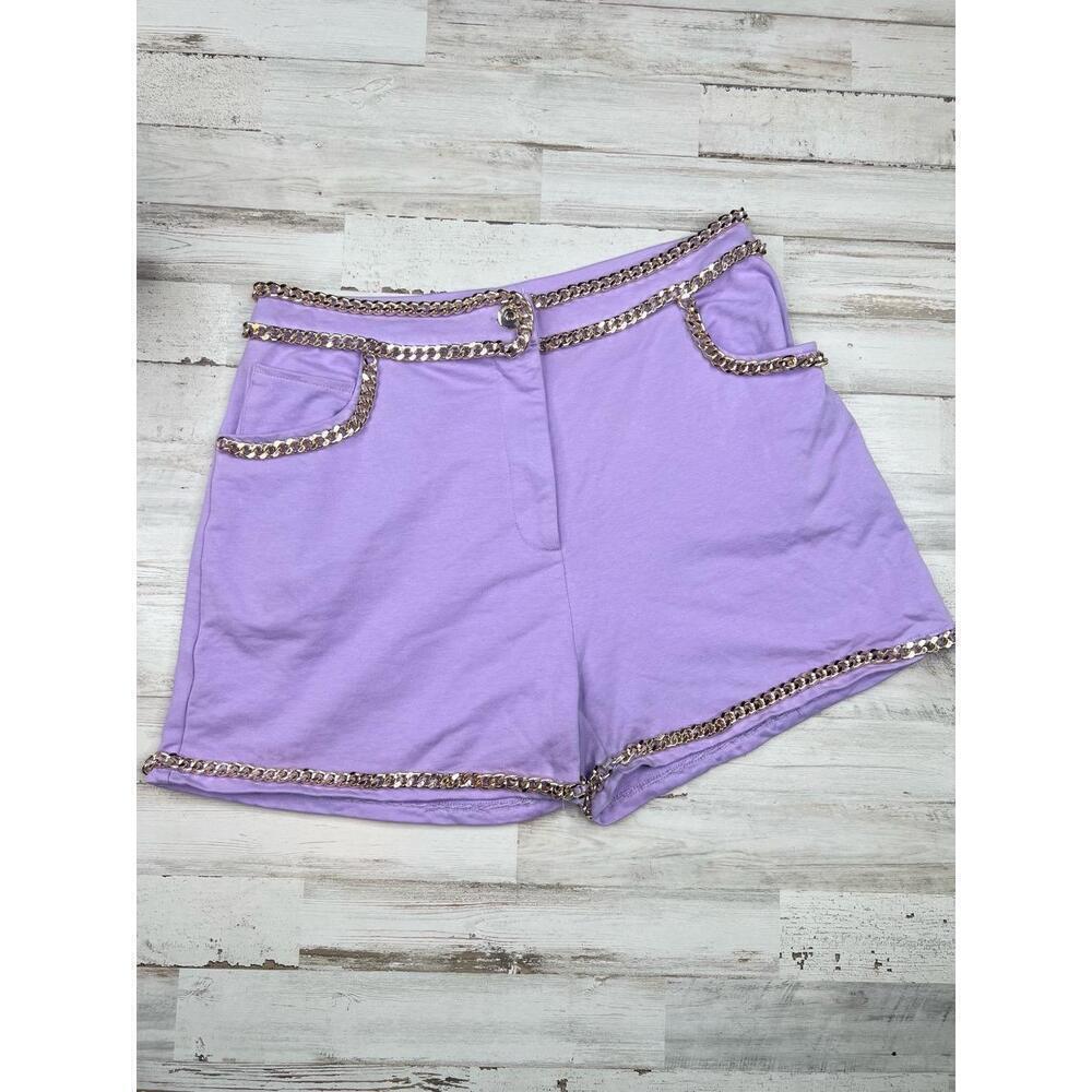 NOSECRETS MILANO Lavender Metallic Chain Trim Button Shorts Front Pockets EU42